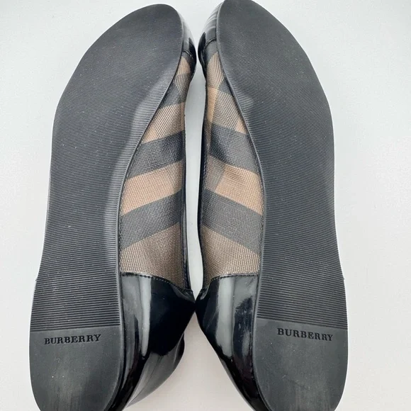Burberry Nova Check Patent Leather Women's Black & Brown Checkered Ballet Flats - Picture 6 of 8
